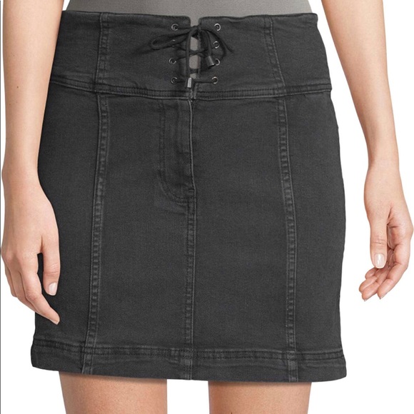black denim lace up skirt